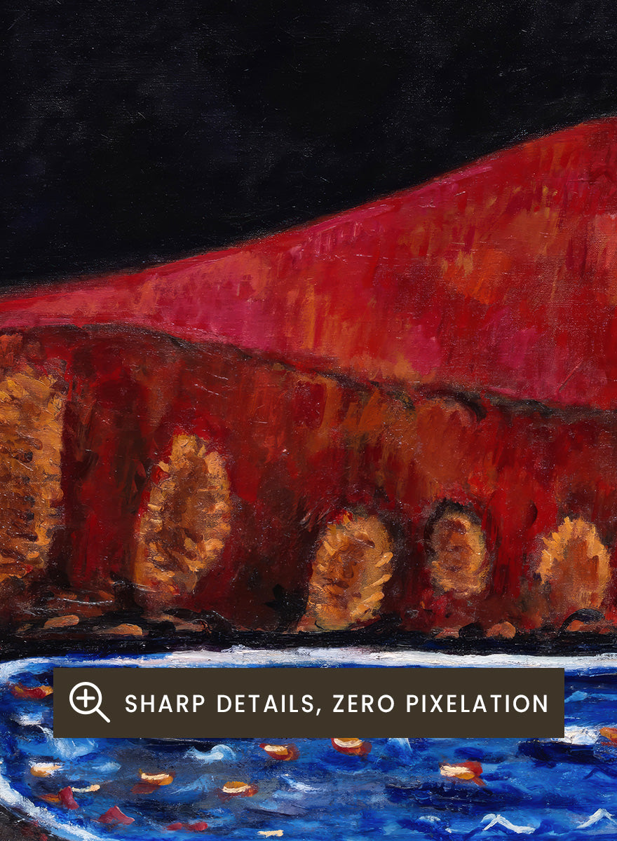 Shop Mt. Katahdin (Maine), Autumn by Marsden Hartley, a vintage American landscape wall art print poster featuring bold autumn hills and deep blue water.