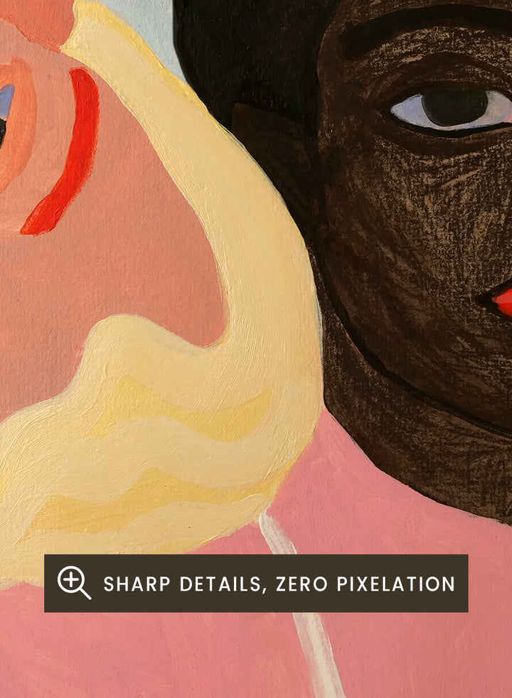 Shop Three Friends by Sophia Novosel, a modern women portrait wall art print poster featuring three women, bold red lips, vivid eyes, and expressive color.