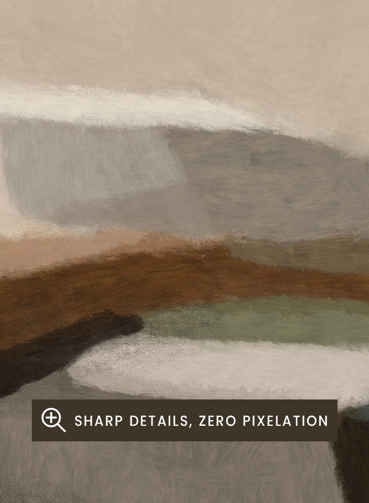 Shop Montego by Dan Hobday, a contemporary landscape art print featuring earthy brown, olive, taupe, gray, and muted blue with simplified layered forms.