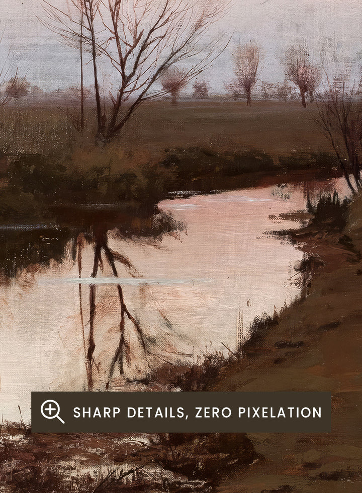 Shop Autumn Landscape with a River by Michał Gorstkin-Wywiórski, a vintage Polish landscape wall art print poster featuring a quiet autumn river in brown tones.