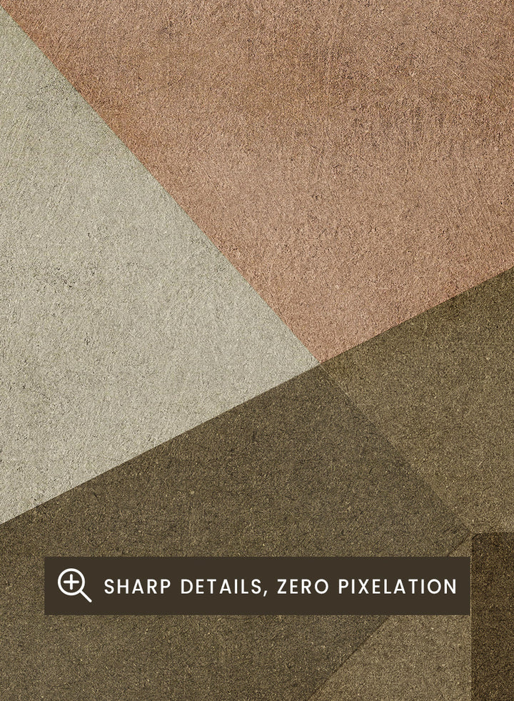 Framed abstract geometric wall art featuring textured color blocks in beige, terracotta, brown, and gray tones. Shop Detached by Dan Hobday, a contemporary abstract wall art print featuring geometric forms, warm brown and taupe tones, olive accents, and textured detail.