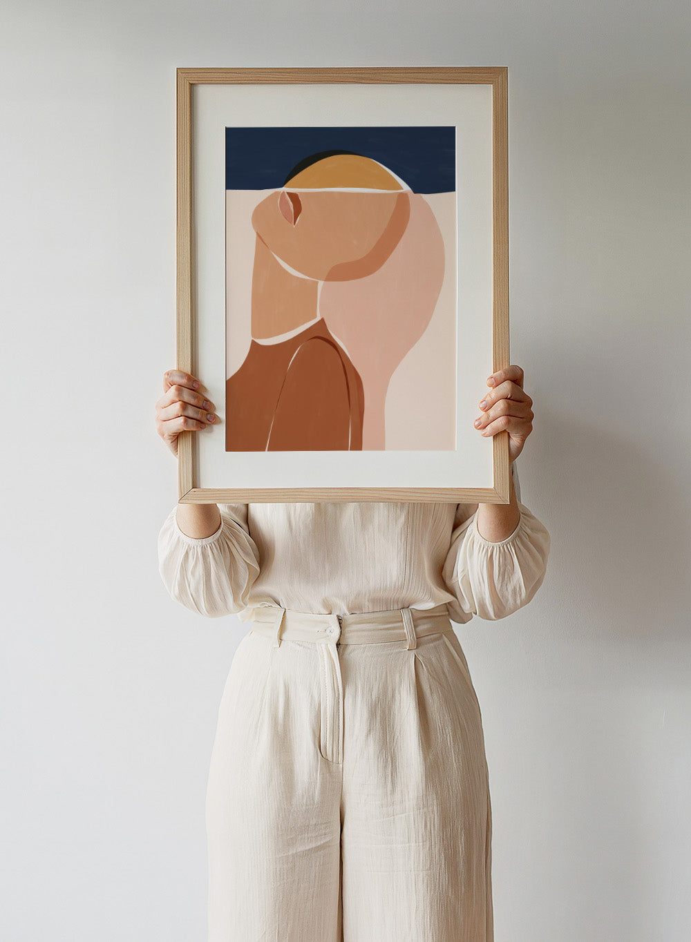 Half Face Half Sun by Ivy Green is a modern figurative art print featuring a minimal female portrait and sun motif. Premium fine art print with optional wood framing.
