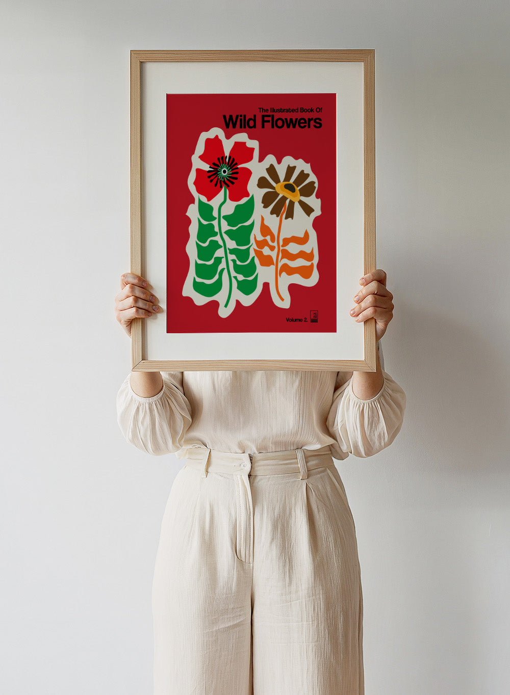 Art print of 'The Illustrated Book of Wild Flowers Volume 2' with two stylized flowers on a red background. The Illustrated Book Of Wild Flowers Vol. 2 Red by Frances Collett is a floral art print featuring two illustrated wild flowers on a bold red background. Officially licensed wall poster with optional framing.