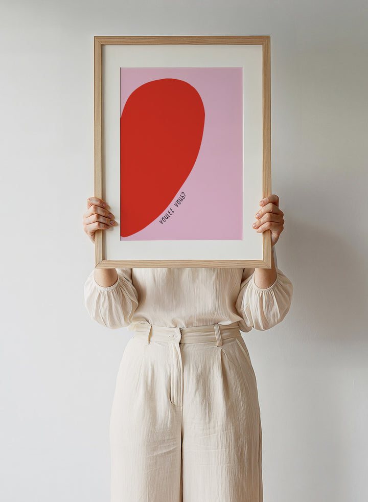 Voulez Vous by Ohkimiko is a playful half-heart art print in bold red and soft pink tones. A modern love-inspired poster from the It’s All Love collection.