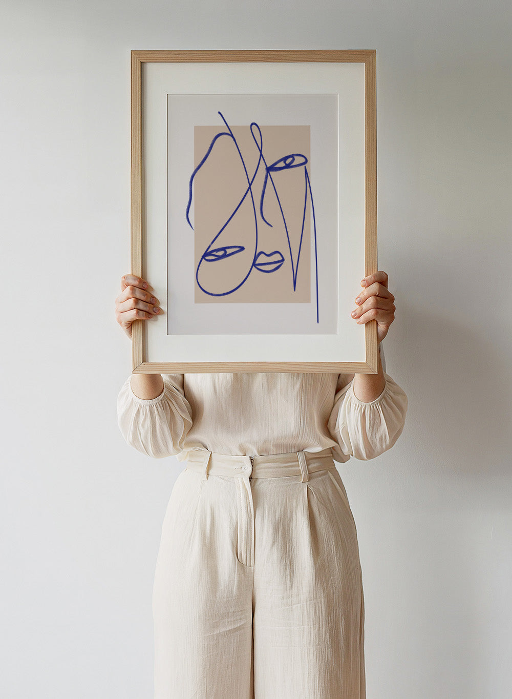 Abstract Blue Line Art print by Little Dean. Modern minimalist face illustration in bold blue linework, contemporary wall art poster.