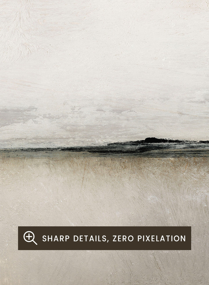 Shop Sunlight Bay by Dan Hobday, a soft coastal landscape art print featuring a pale horizon, warm neutral tones, subtle sunlight, and layered texture.