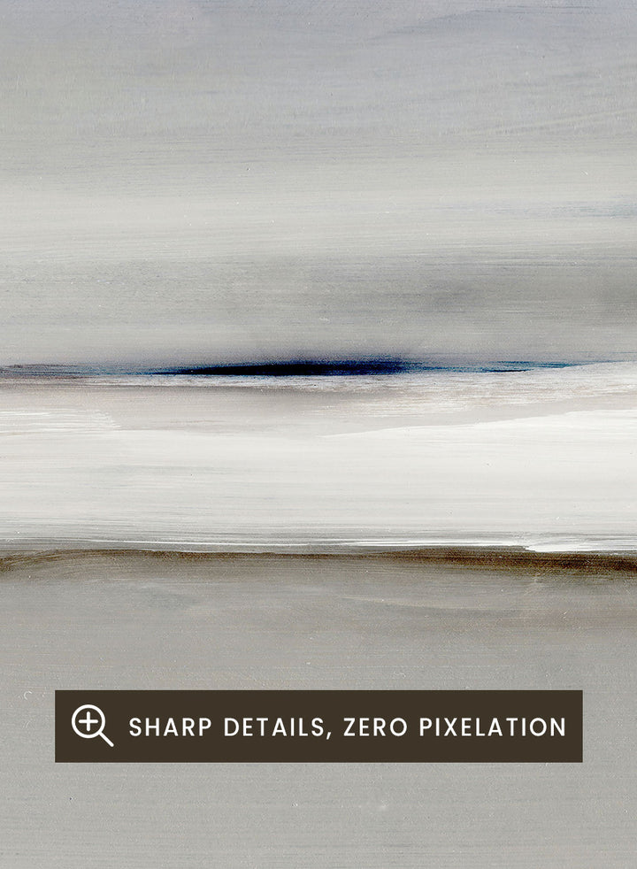 Shop Horizon by Dan Hobday, a soft abstract landscape art print featuring muted gray, green, and cream tones with layered horizontal brushwork.