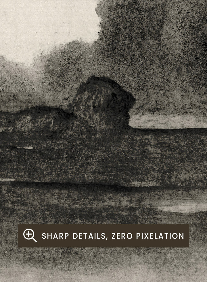 Shop Land No. 02 by Dan Hobday, a moody landscape art print featuring dark trees, layered fields, muted neutral tones, and soft atmospheric texture.