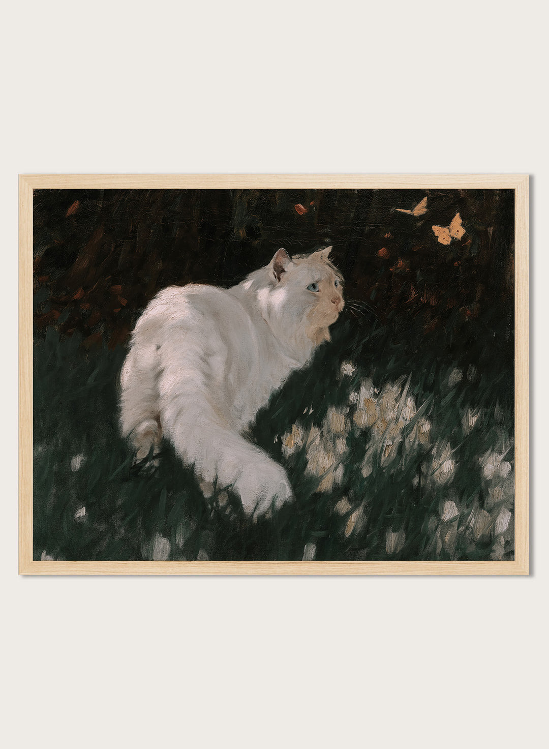 "White Cat and Butterflies" Art Print