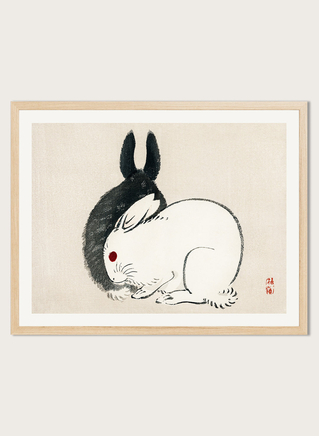 Kono Bairei "Black and White Rabbits" Art Print