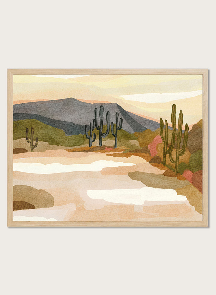 Shop Muted Mountain Landscape by Nikita Jariwala, a modern mountain wall art print poster with abstract hills, olive green, brown, cream, blush, and charcoal tones.