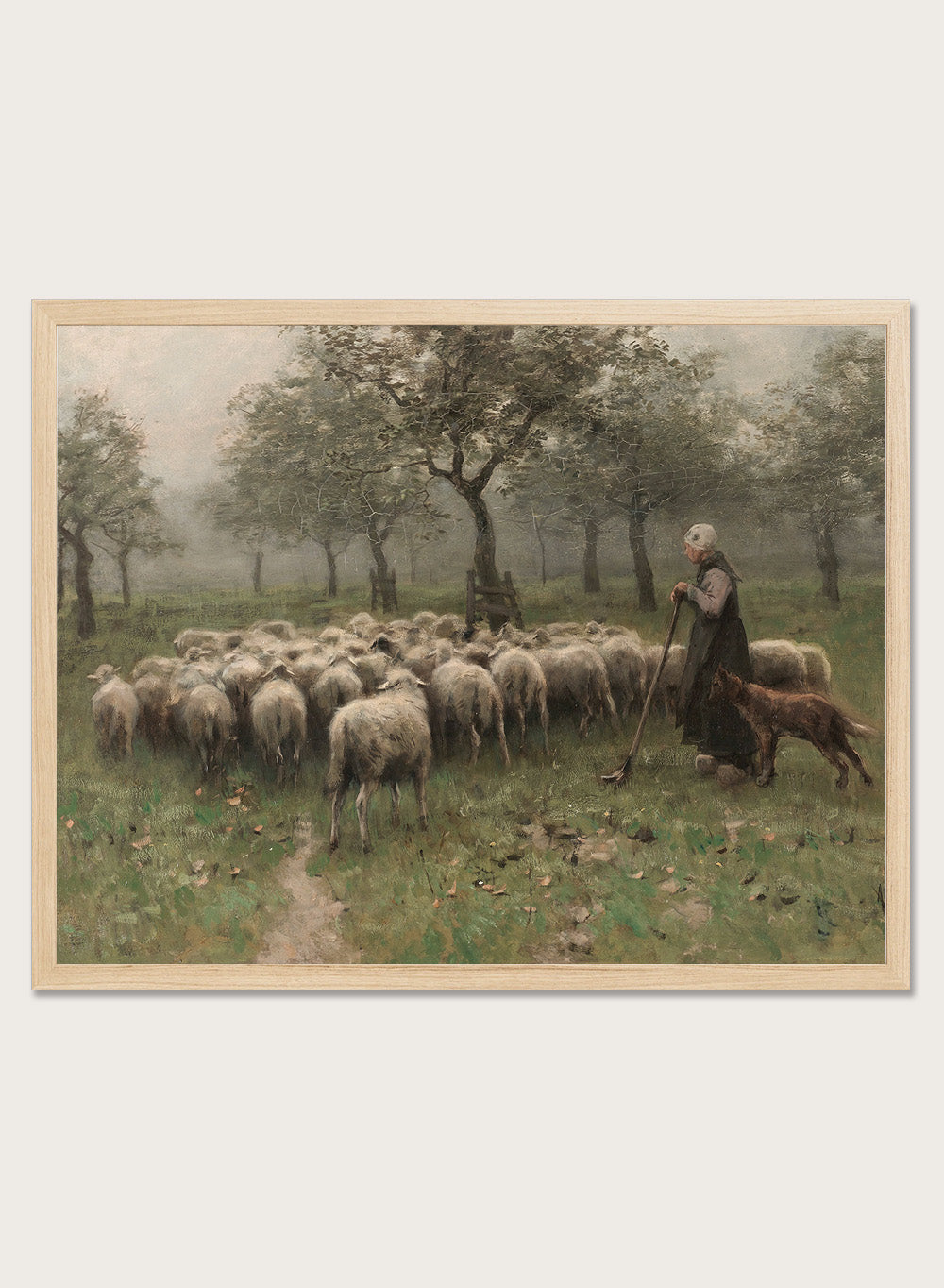 "Shepherdess with a Flock of Sheep" Art Print