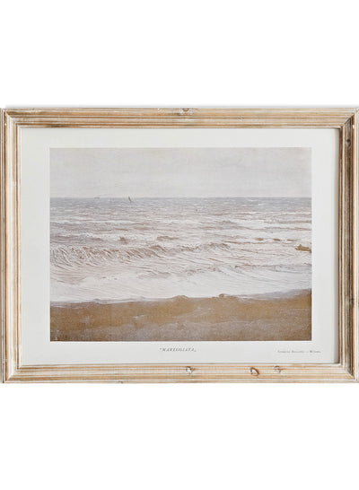 Vintage European Rustic Coastal Ocean Waves Muted Beach Oil Painting, Landscape Seascape Poster, Mute Antique Moody Farmhouse Print 