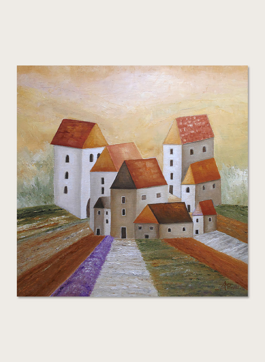 Angeles M. Pomata - Peaceful Lavender Village Art Print