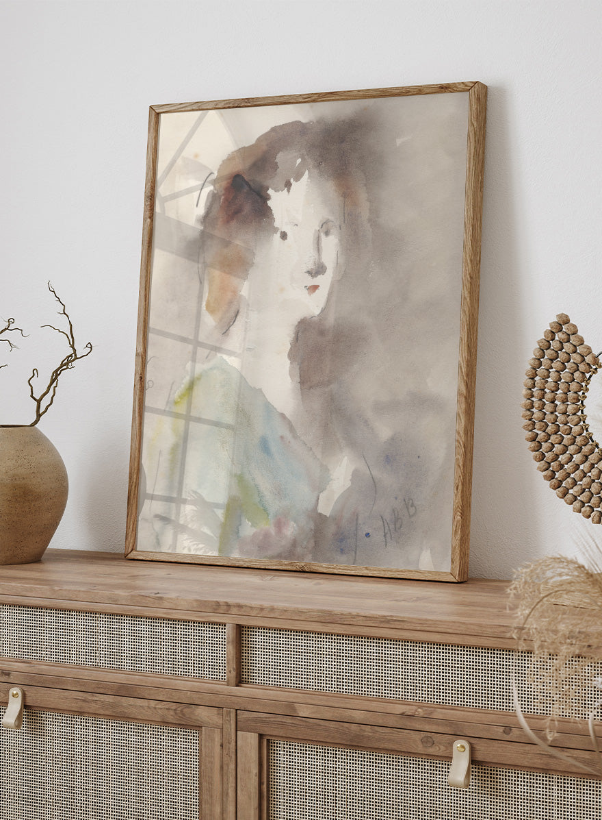 A watercolor portrait painting of a woman&