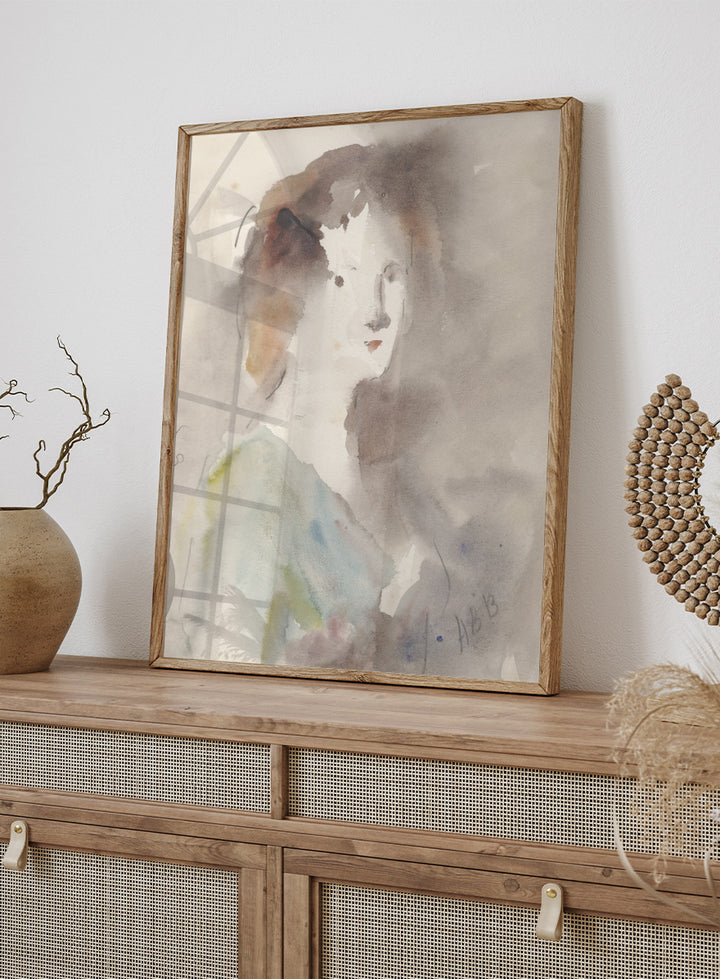 A watercolor portrait painting of a woman&