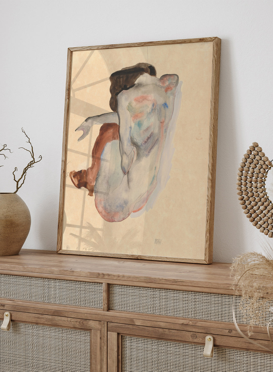 Egon Schiele Crouching Nude in Shoes and Black Stockings Art Print ES03