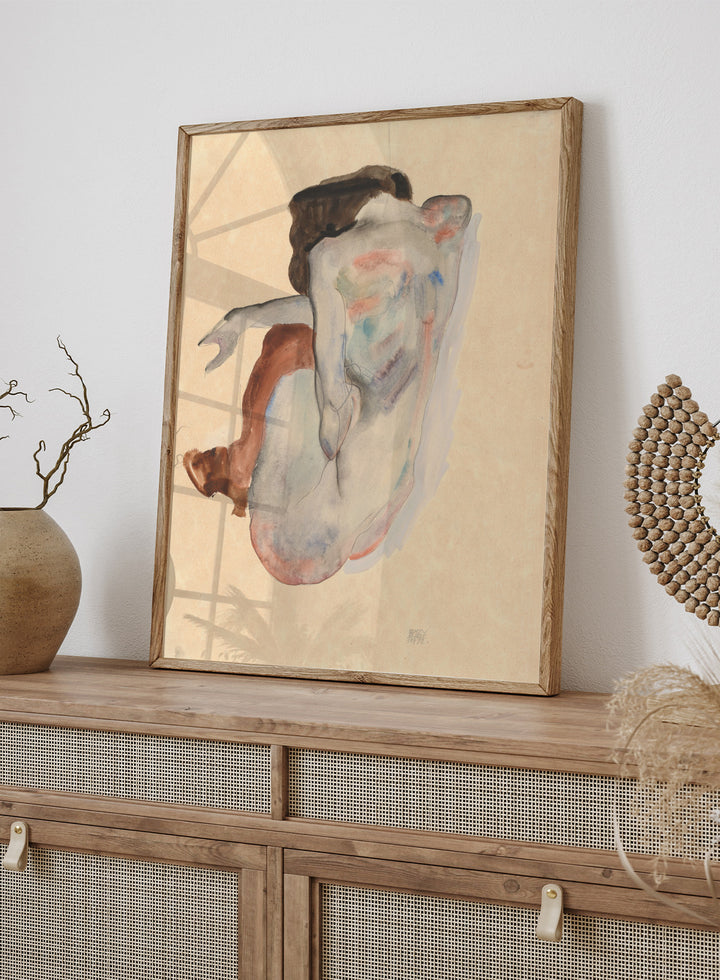 Egon Schiele Crouching Nude in Shoes and Black Stockings Art Print ES03