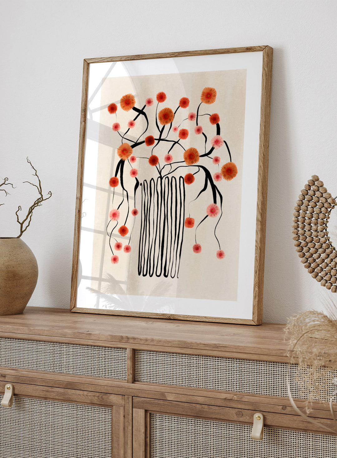 Orange Flowers in Abstract Vase Art Print