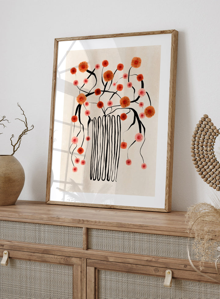 Orange Flowers in Abstract Vase Art Print