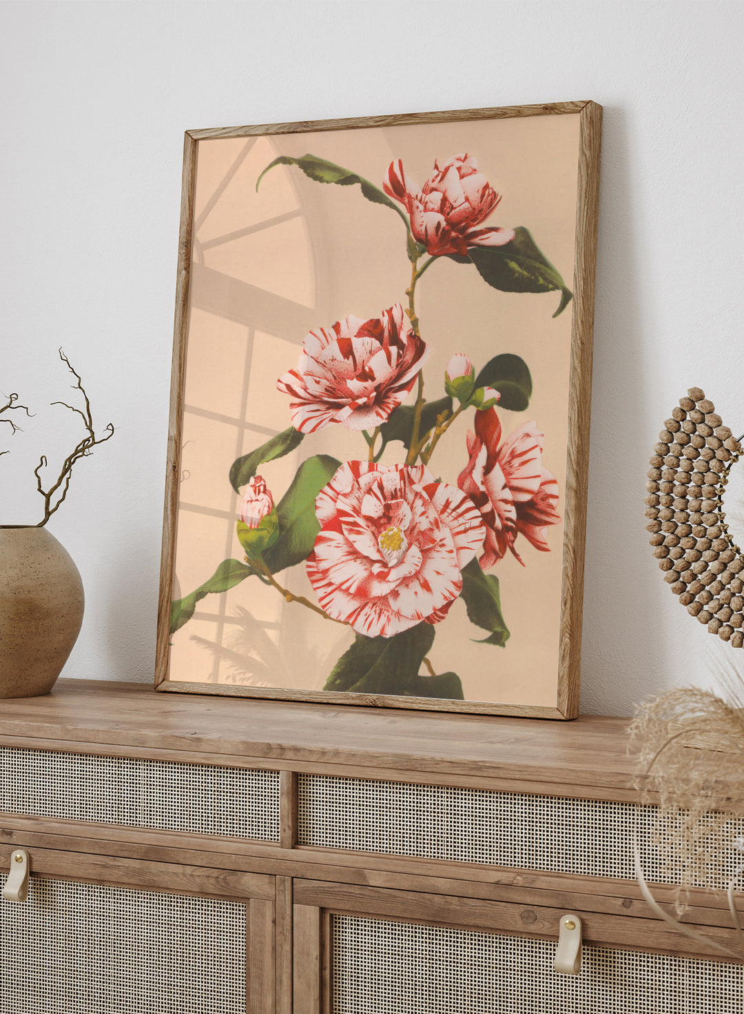 Ogawa Kazumasa Red Striped Camellias Flowers Japanese Art Print OK06B