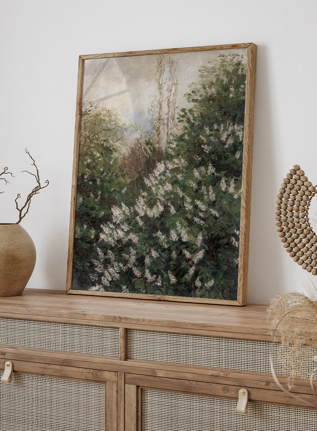 Featuring Ladislav Mednyánszky's original vintage artwork Lilacs, this dark moody European vintage purple flowers against green lush leaves botanical oil painting wall art print showcases a classic rustic antique style that is perfect for any boho or modern farmhouse inspired space with muted or neutral colors. 