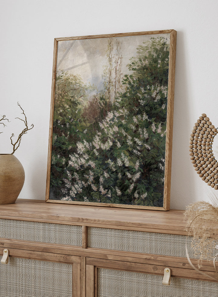 Featuring Ladislav Mednyánszky's original vintage artwork Lilacs, this dark moody European vintage purple flowers against green lush leaves botanical oil painting wall art print showcases a classic rustic antique style that is perfect for any boho or modern farmhouse inspired space with muted or neutral colors. 