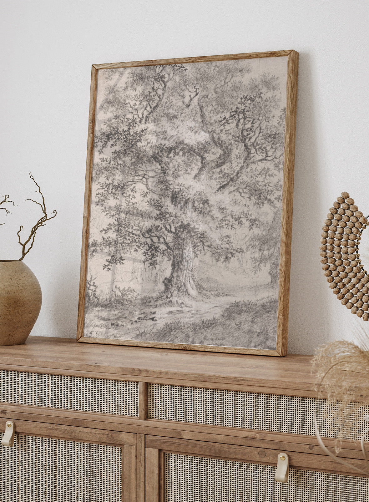 Vintage Oak Tree Sketch Drawing Landscape Art Print | Johann