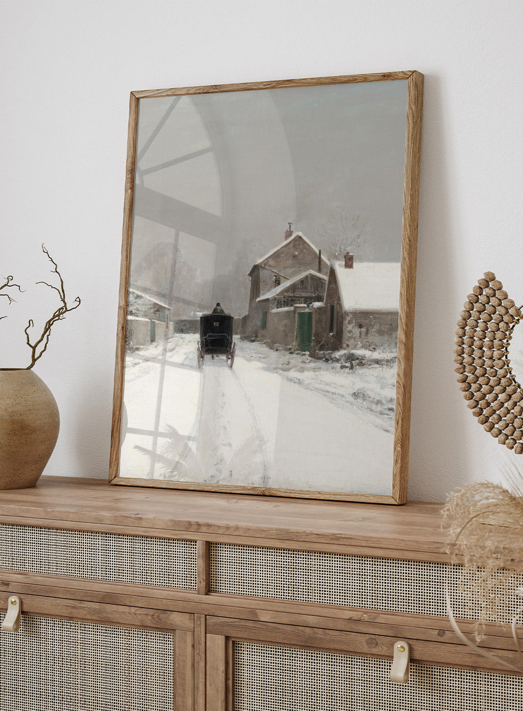 Featuring Luigi Loir's original vintage artwork "L'Avenue de Neuilly on a Winter Day", this vintage rustic Snow Village Town Winter Landscape wall art print poster showcases a classic rustic antique style that is perfect for any boho or modern farmhouse inspired space with muted or neutral colors. 