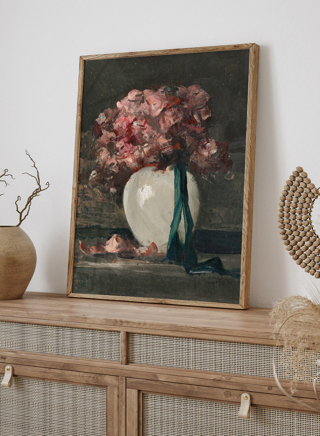 "Pink Flowers in a White Vase" Art Print