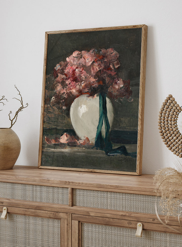 "Pink Flowers in a White Vase" Art Print