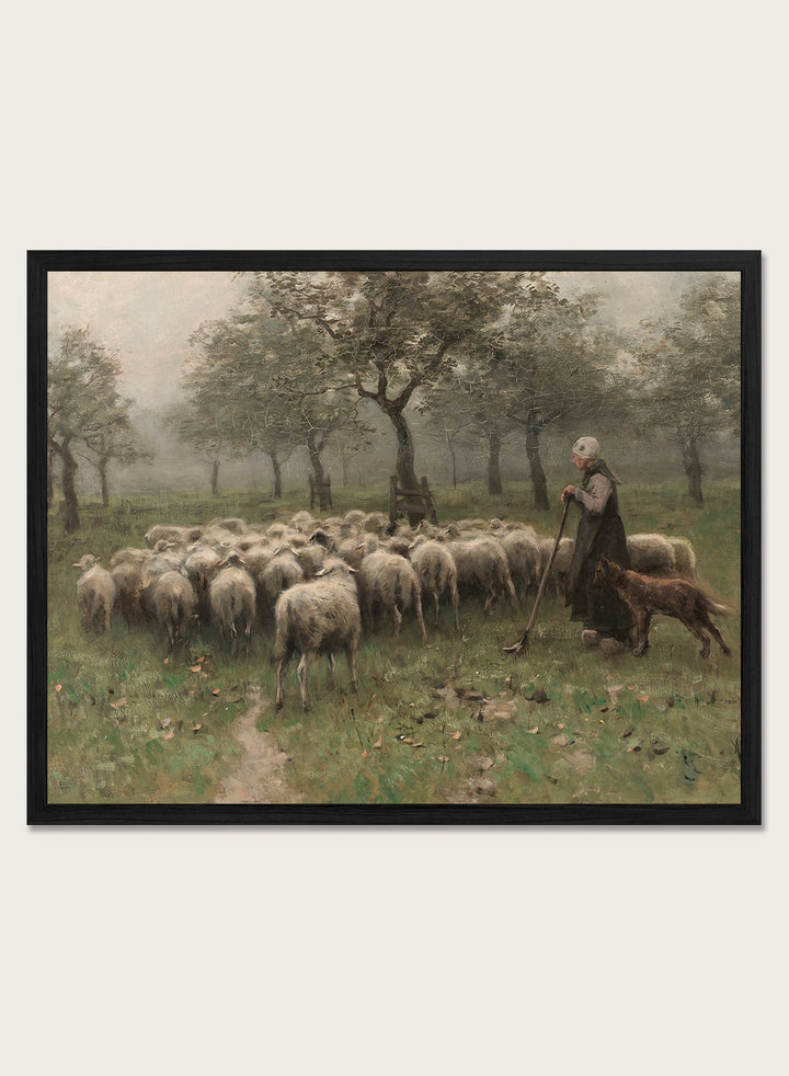 "Shepherdess with a Flock of Sheep" Art Print