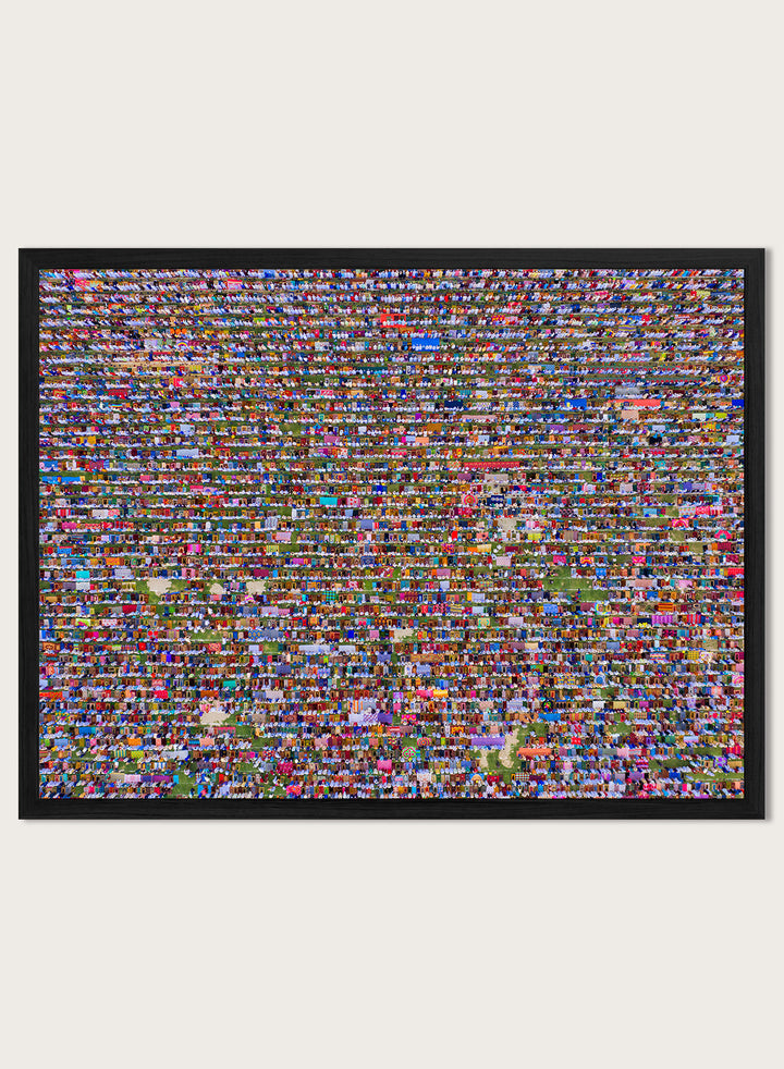 Biggest Eid Prayer by Azim Khan Ronnie aerial photography print showing massive Eid congregation Bangladesh, cultural religious wall art poster.