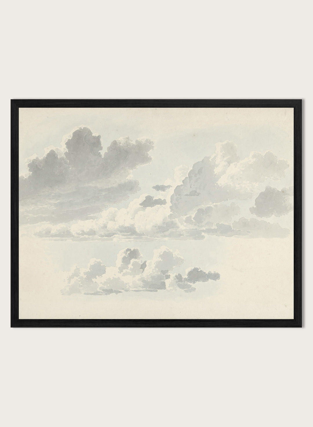 Cloud Studies by Josephus Augustus Knip is a vintage watercolor sky print in soft grey and blue tones, a calm nature print for wall art.