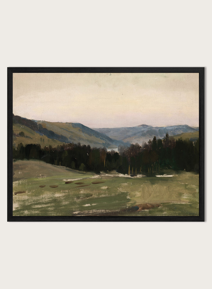Highland Landscape by Leon Wyczółkowski is a vintage mountain landscape print with layered blue peaks and green fields, a peaceful nature print.