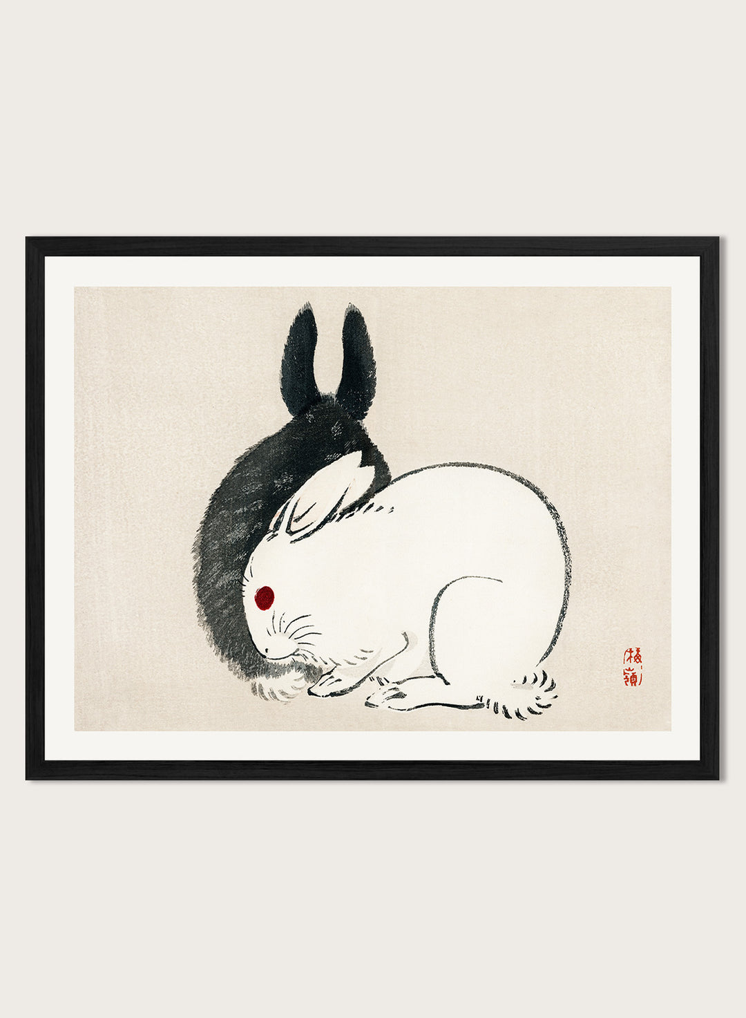 Kono Bairei "Black and White Rabbits" Art Print