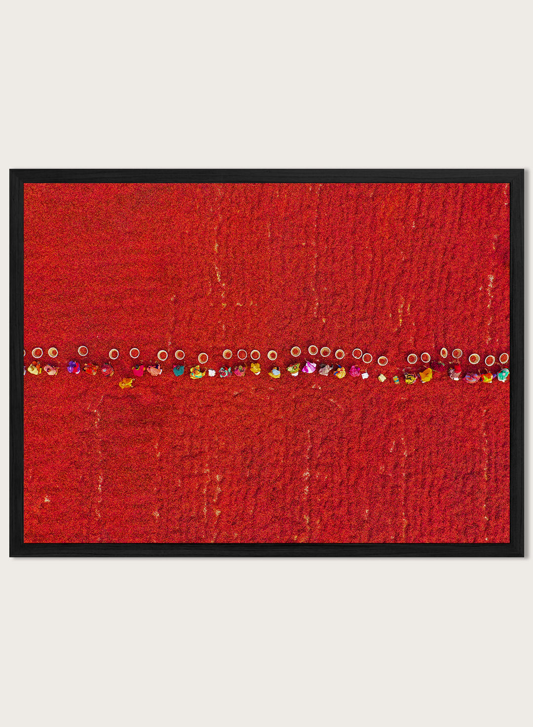 Pickers Sorting Chillies by Azim Khan Ronnie aerial photography print showing workers in red chilli fields Bangladesh, cultural documentary wall art poster