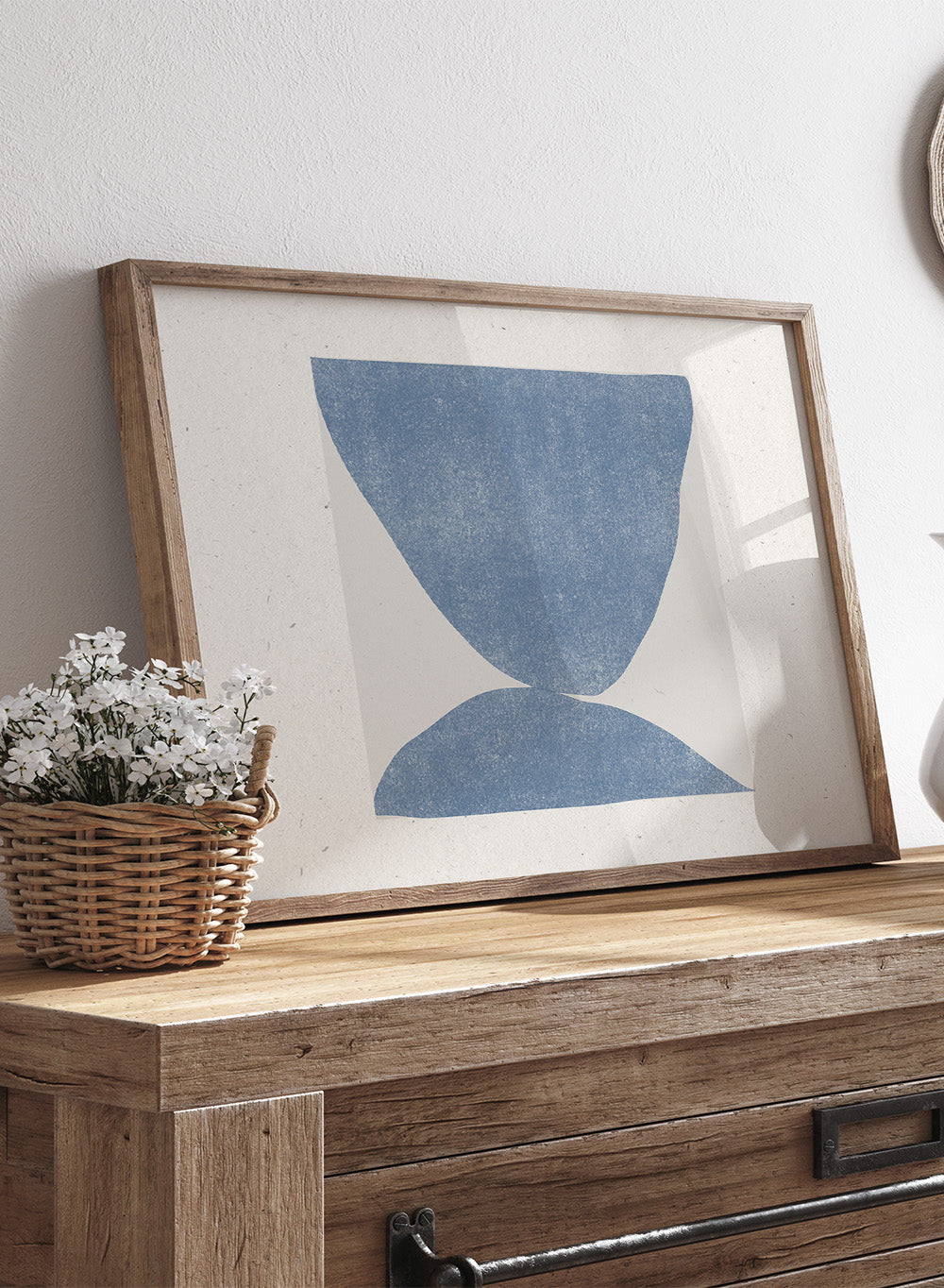 Blue Symmetry by The MIUUS Studio is a modern abstract art print exploring balance, minimal form, and texture. Officially licensed fine art poster with optional framing.