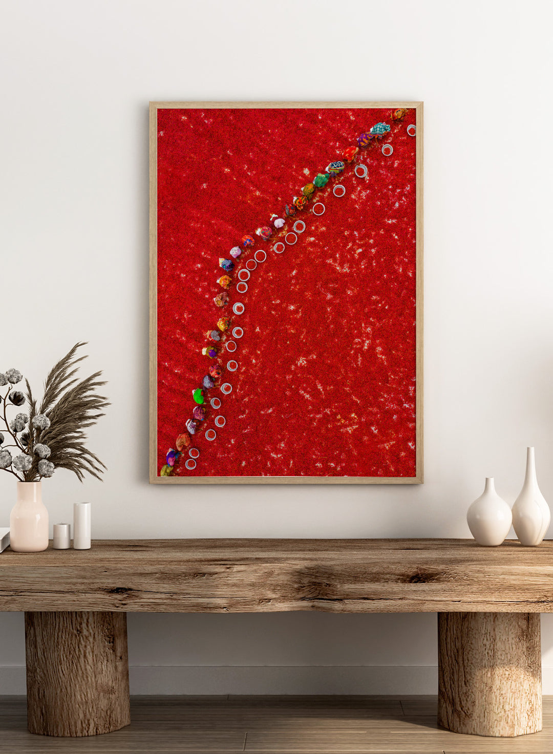 Picking Red Chilies by Azim Khan Ronnie aerial photography print showing workers harvesting red chilli fields Bangladesh, cultural documentary wall art poster