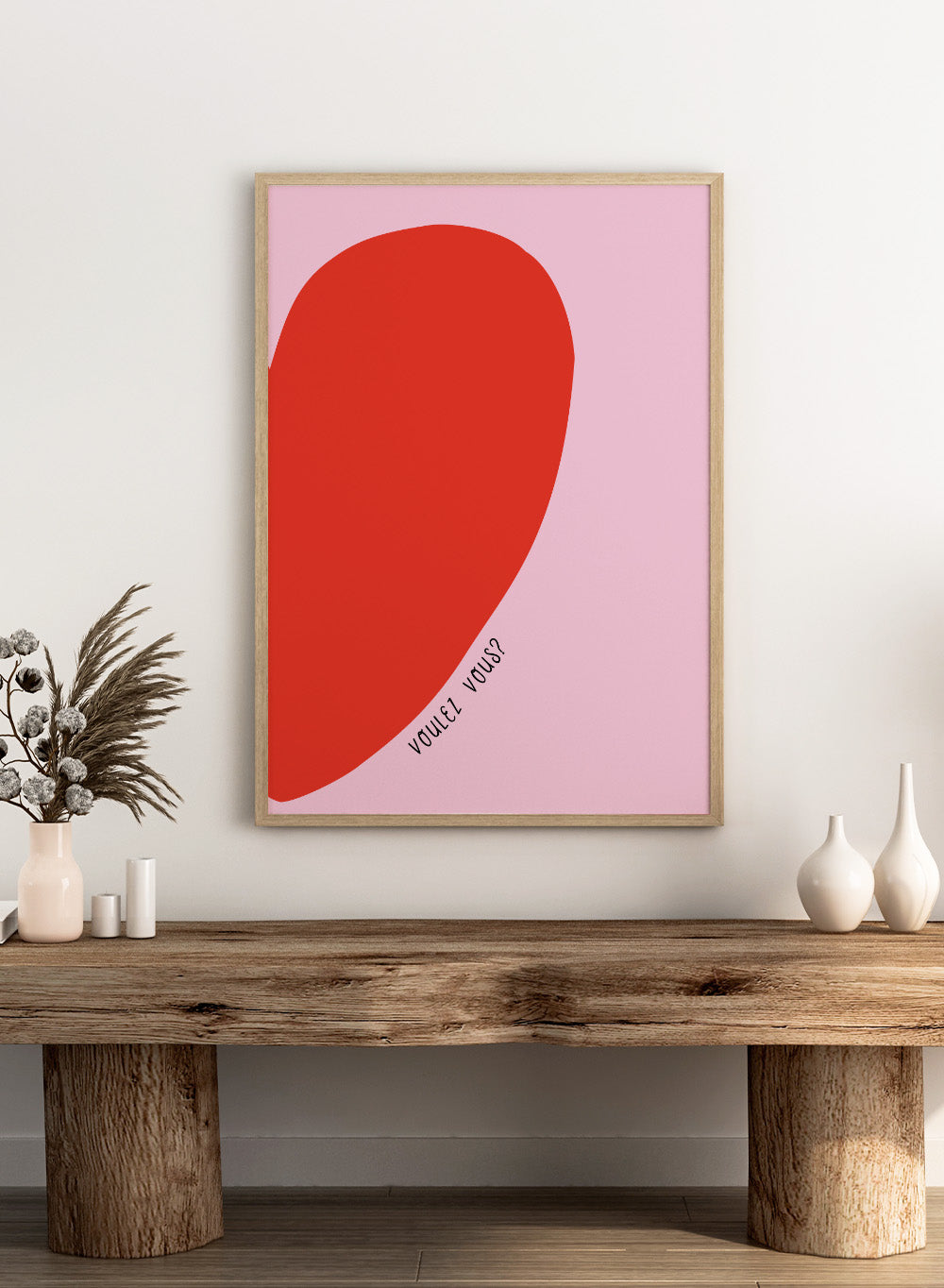 Voulez Vous by Ohkimiko is a playful half-heart art print in bold red and soft pink tones. A modern love-inspired poster from the It’s All Love collection.
