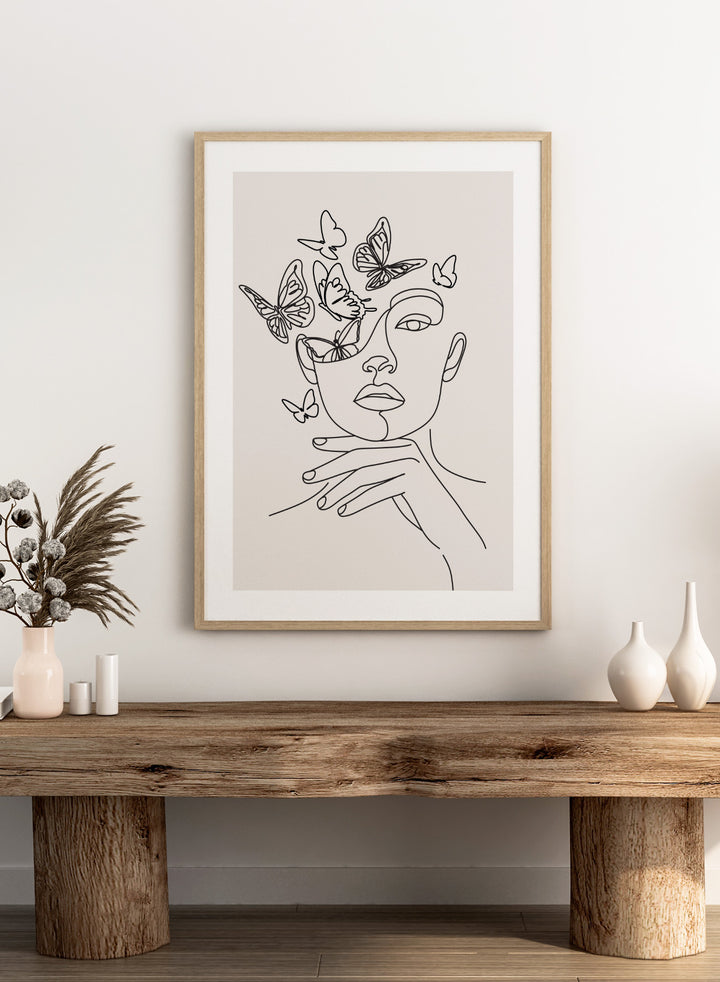 Head of Butterflies Line Art Print
