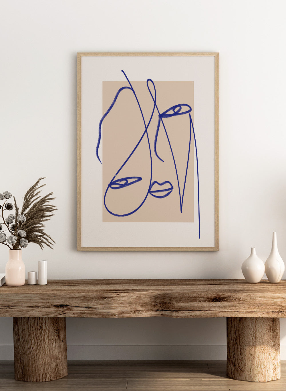 Abstract Blue Line Art print by Little Dean. Modern minimalist face illustration in bold blue linework, contemporary wall art poster.