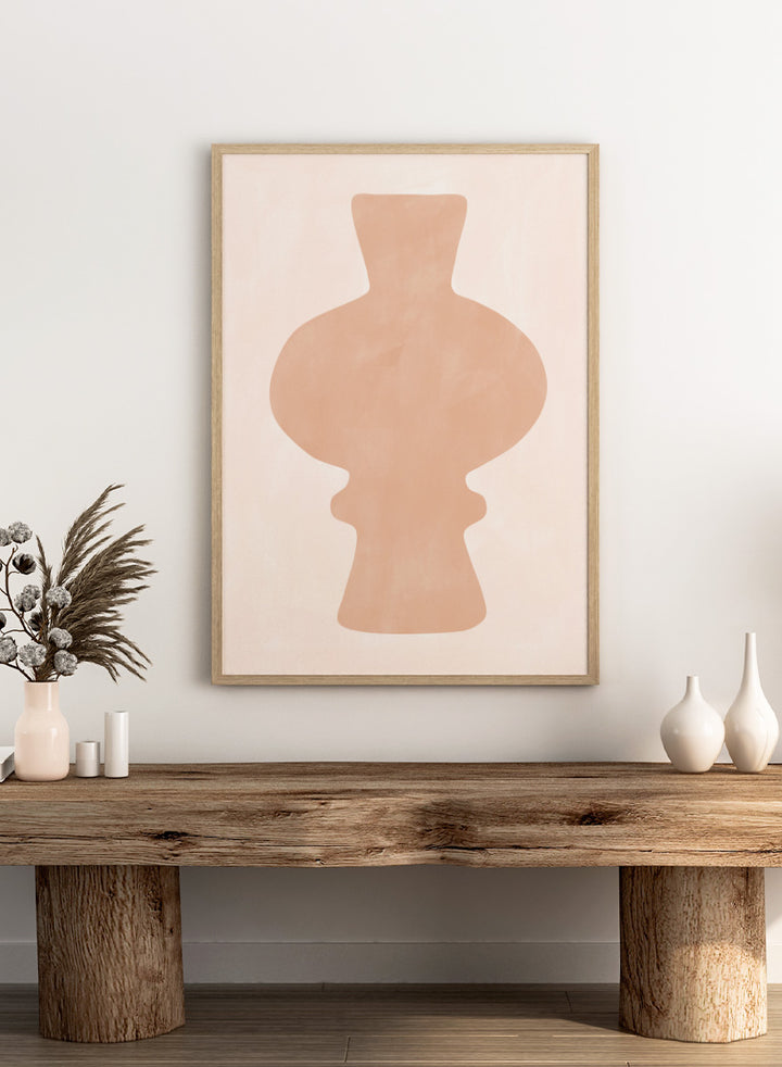 Shop Organic Peach Vase by Elena Ristova, a modern vase wall art print poster with a sculptural peach silhouette and soft blush neutral tones.