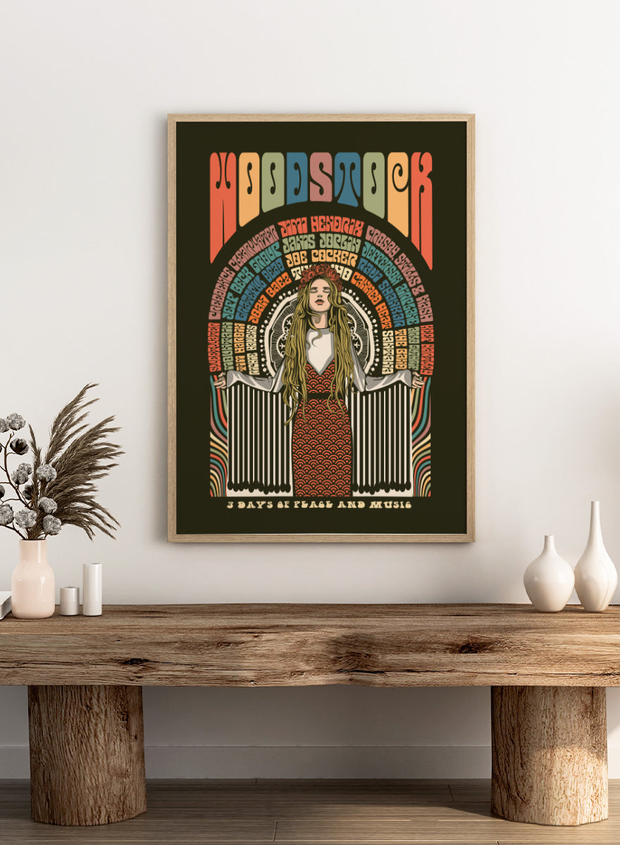 A framed psychedelic art poster featuring the word &