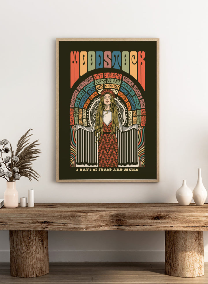 A framed psychedelic art poster featuring the word &