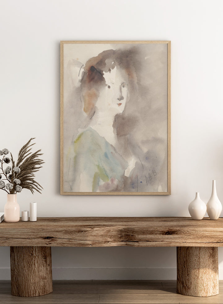 A watercolor portrait painting of a woman&