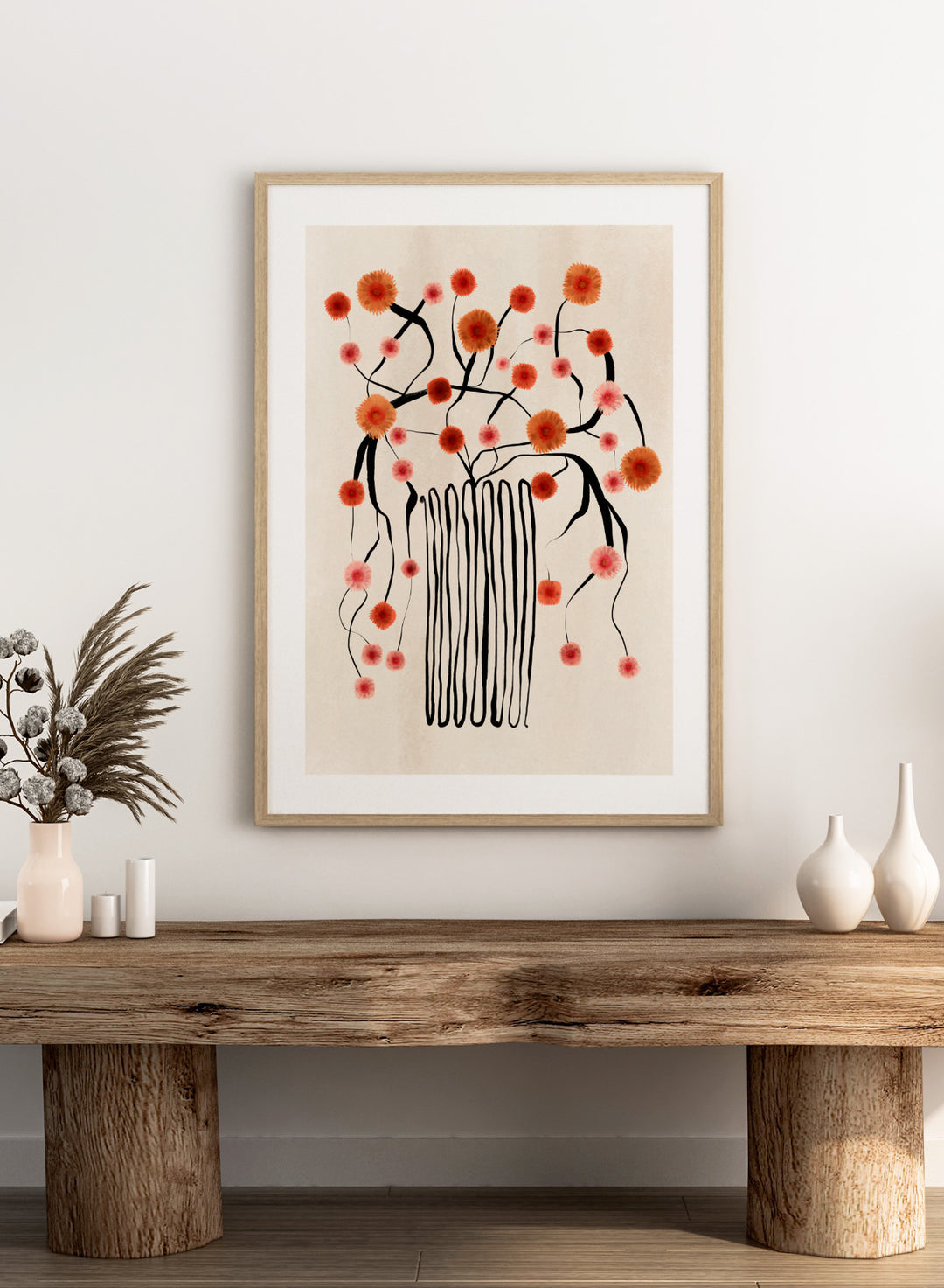 Orange Flowers in Abstract Vase Art Print