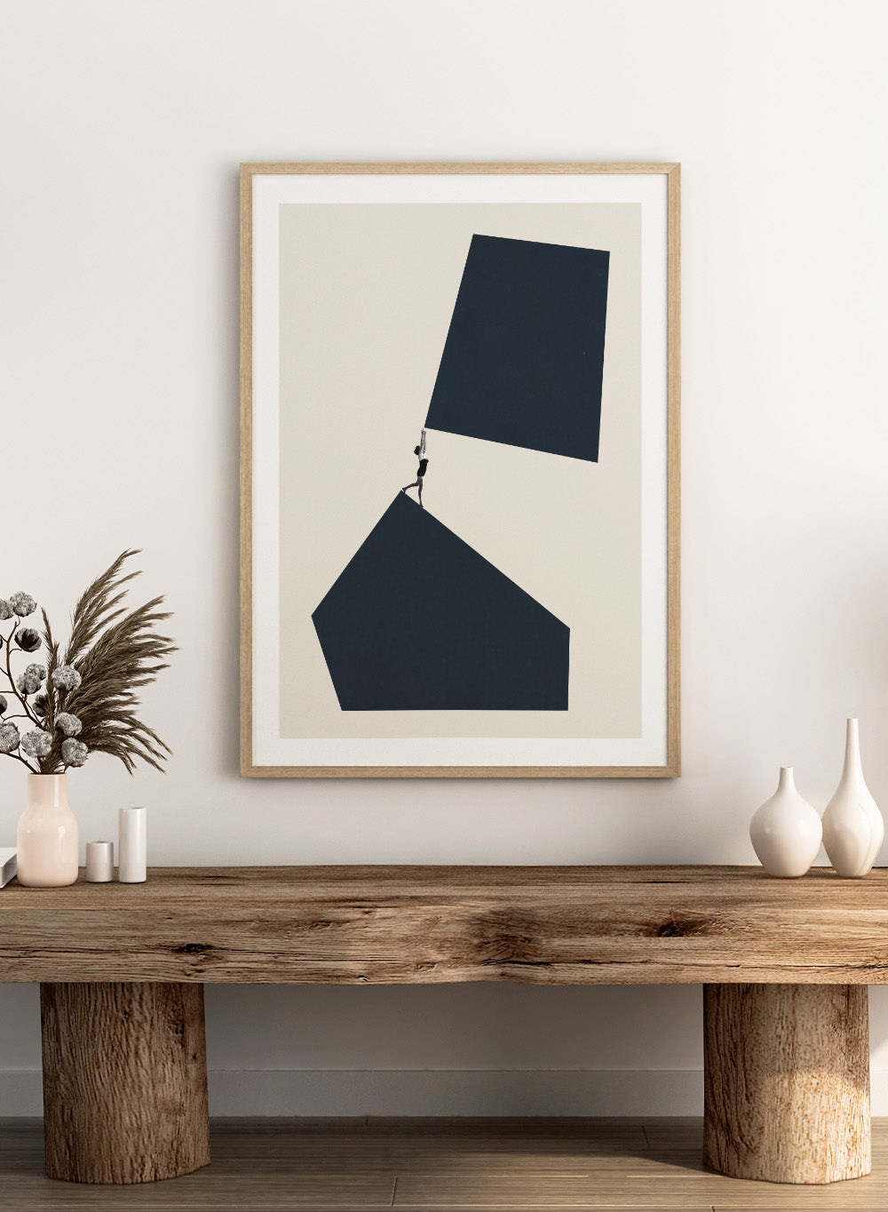 Reaching Higher by Maarten Léon art print featuring minimalist modern collage photography. Available as a fine art print or framed wall art with real wood frames.