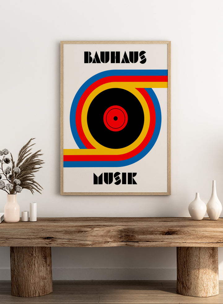 A Bauhaus-style poster or print with the words &