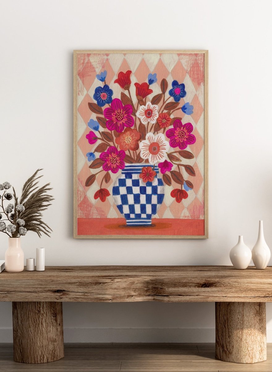 Caroline Bonne Müller - Vibrant Checked Vase Flowers Licensed Fine